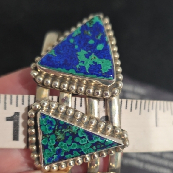 Sterling Silver Navajo Cuff Bracelet & Ring Set Signed Azurite Stones - Picture 13 of 16